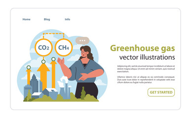 Woman showcasing greenhouse gas emissions with CO2 and CH4.