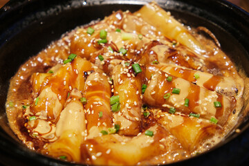 sizzling Rice noodle roll. Chinese Cantonese food