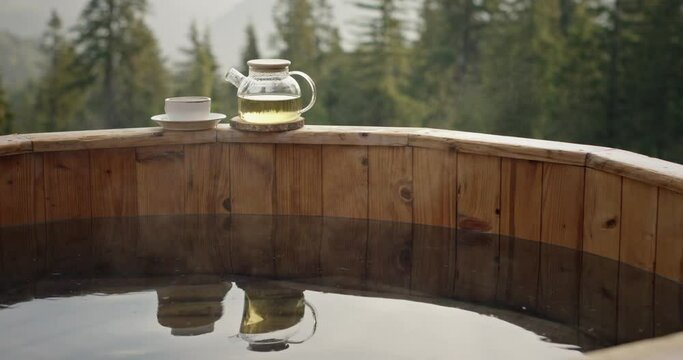 Peaceful Morning Tea by Hot Tub with Mountain View