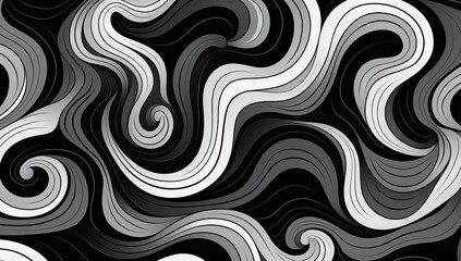Monochrome liquid abstraction with dynamic wave motifs.