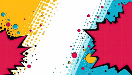 A blue background with red and yellow dots and stars. The background is a comic book style