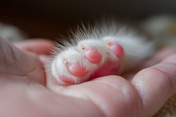 Fototapeta premium A kitten is resting its paw on a person's hand