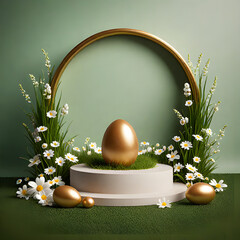 Easter composition on green podium background with copy space for product display
