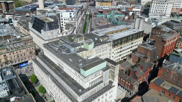 Aerial View of Historical and Modern British City Centre of Liverpool,  The Maritime city in northwest England, United Kingdom. May 5th, 2024