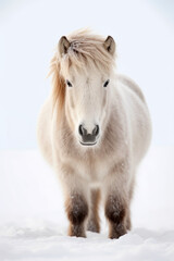 Naklejka premium white horse in snow, Icelandic horse on white background