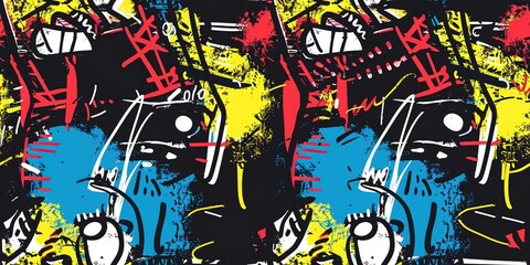 punk pop rock style elements abstract face with grungy texture with color splash abstract background, seamless pattern tile, Generative Ai