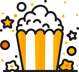 popcorn icon in simplified style, vector, transparent background, fun, style, flat, white, pop, cinema, film, food, design, illustration, object, icon, vector, pint, cartoon, decoration