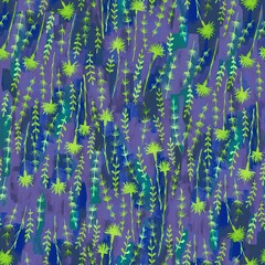 Abstract flowers and leaves repeat seamless pattern. Watercolor and digital hand-drawn pattern. mixed media for design of wallpaper, textiles, fabrics