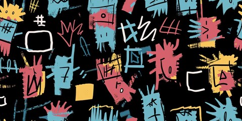 Fototapeta premium punk pop rock style elements abstract face with grungy texture with color splash abstract background, seamless pattern tile, Generative Ai