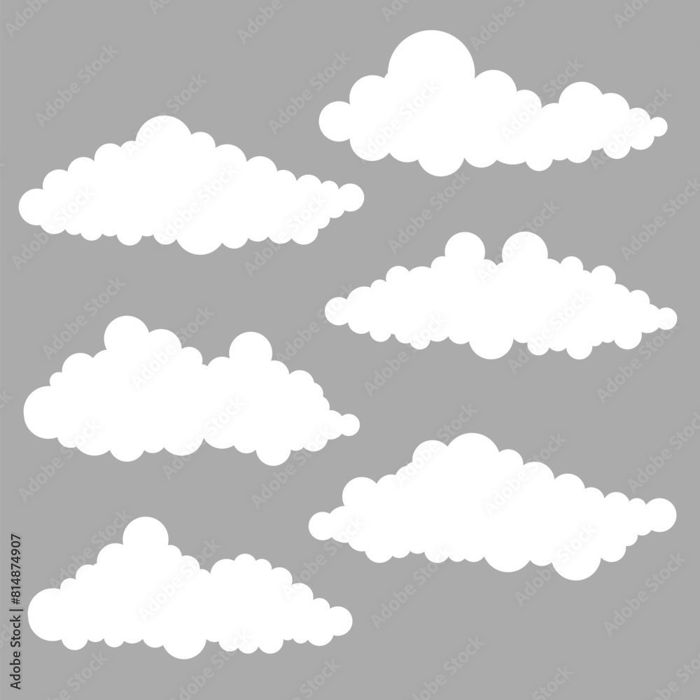 Aufkleber Long white clouds set. Abstract white cloudy set isolated Vector illustration with Gray background