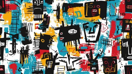 punk pop rock style elements abstract face with grungy texture with color splash abstract background, seamless pattern tile, Generative Ai