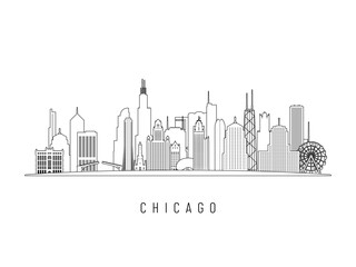Obraz premium Detailed Chicago skyline vector illustration. Chicago IL buildings in line art style, perfect for modern designs.