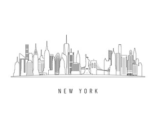 Detailed New York skyline vector illustration. NYC buildings in line art style, perfect for modern designs.