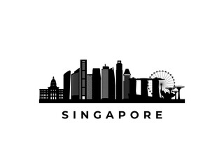 Vector Singapore skyline. Travel Singapore famous landmarks. Business and tourism concept for presentation, banner, web site.