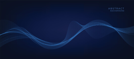 Abstract vector modern background with blue wavy lines and particles. Technology backdrop.