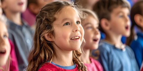 Harmonious Voices: Children in a Mixed Choir at a Music School. Concept Musical Performance, Children's Choir, Music Education, Vocal Harmonies, Talent Development