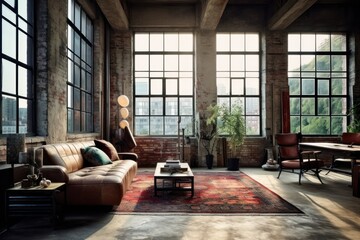 Industrial Loft Living Room with Modern Furniture