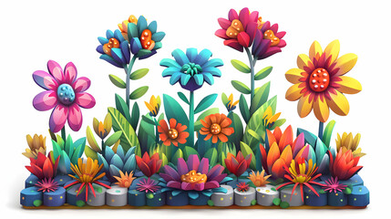 Colorful Floral Parade Tiles: Vibrant Feria de las Flores Inspiration for Lively Settings   Isometric Flat Design Icon Concept