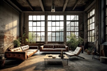 Industrial Loft Living Room with Modern Furniture