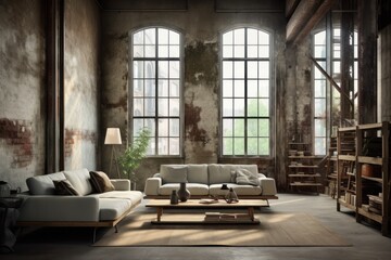 Industrial Loft Living Room with Modern Furniture