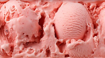 Close up of strawberry gelato surface texture   full frame banner background detail