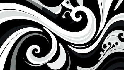 Fototapeta premium Monochrome waves intertwined with small white circles, creating an ethereal feel.