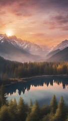 Obraz premium A landscape photo capturing the beauty of nature with the forest, mountains, or a breathtaking sunset, Landscape wallpaper