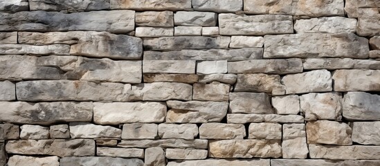 Rocky wall construction background texture Ancient weathered stone surface with a blend of gray and beige tones Sturdy and rough this solid stonewall created with cement offers a blank masonry as a b