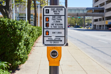 Pedestrian Crossing Signal in Urban Downtown, Eye-Level View