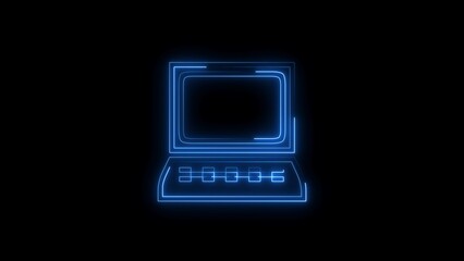 Neon line glowing Laptop neon icon. Neon retro computing icon .