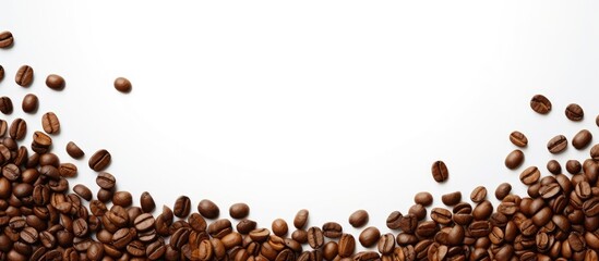 A white background with a frame made of coffee beans presenting a copy space image
