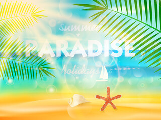Fototapeta na wymiar Summer paradise beach background in retro style. EPS10