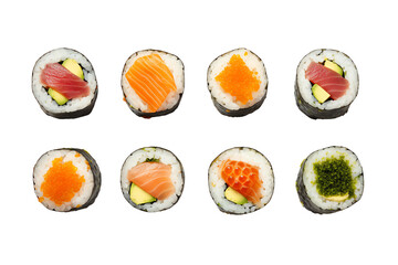 A variety of sushi rolls.