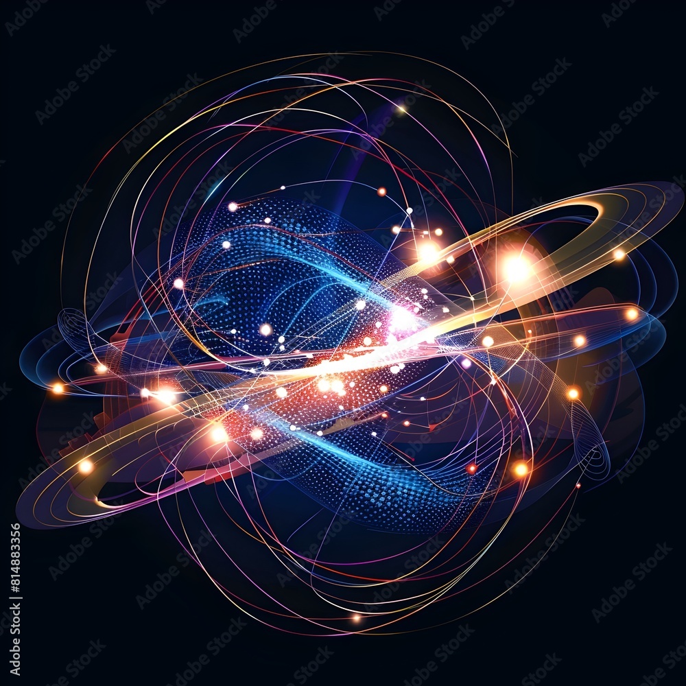 Poster visualizing the quantum mechanical structure of an atom through dynamic