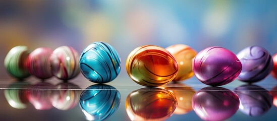 Multicolored Easter eggs on a background with copy space image