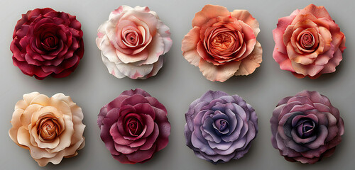 Rose Flower Collection Top View on Transparent Background