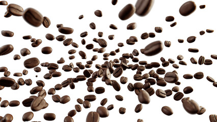 3D rendering - Isolated dark coffee beans splash view from above