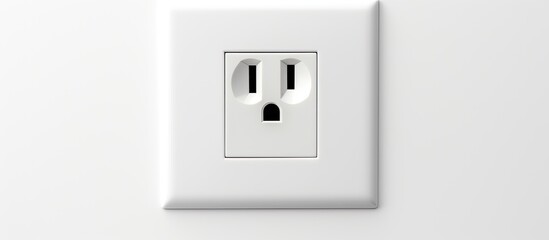 A front view image of a white power socket on a white background with plenty of empty space for copying