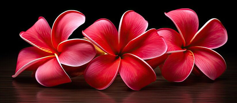 Get high quality photos of Red Plumeria also known as Champa flower featuring elegant five petaled blooms These images come with backgrounds patterns and a blank space for your own use