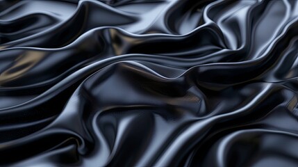Fototapeta premium Black wavy silk fabric with dark blue highlights.