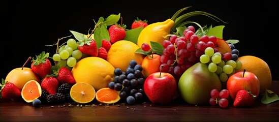 Fresh and ripe fruits with a variety of colors textures and flavors ready to be enjoyed. Copyspace image