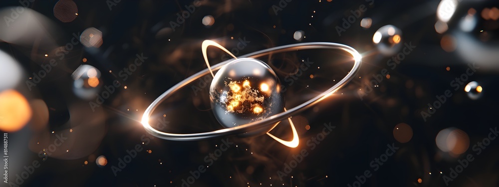Poster visualization of lithium atom structure with electron shells and nucleus