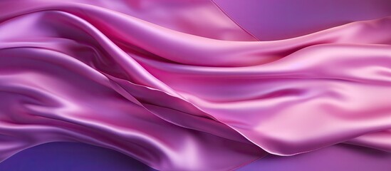 Obraz premium There is a copy space image of a crumpled pink satin fabric banner on a shiny purple background