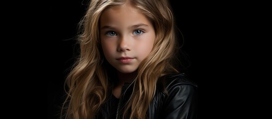 Fototapeta premium A studio shot of a cute emotional girl posing against a black background The image embodies beauty and fashion for kids and teenagers making it a perfect copy space image