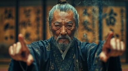 Naklejka premium Japanese anthropologist studying the traditional martial arts of Japan