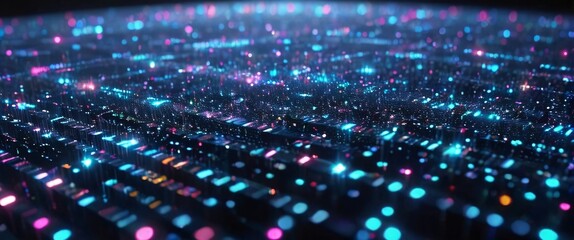 Obraz premium An abstract digital background with binary code and AI algorithms running in the background