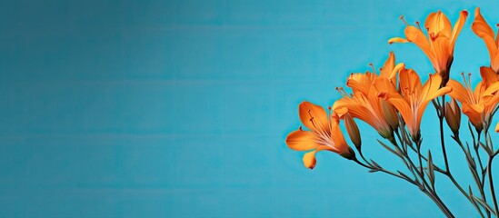 A stunning image of Saffron flowers against a tranquil turquoise backdrop creating a perfect copy...