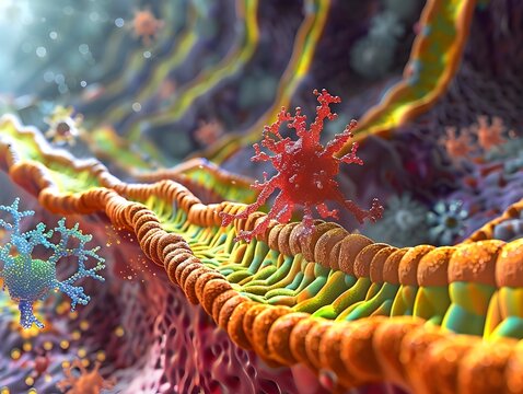 Vibrant 3D Visualization of a Lipid Raft Highlighting Membrane Organization