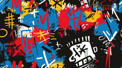 punk pop rock style elements abstract face with grungy texture with color splash abstract background, seamless pattern tile, Generative Ai