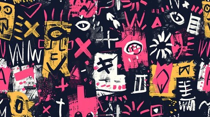 Fototapeta premium punk pop rock style elements abstract face with grungy texture with color splash abstract background, seamless pattern tile, Generative Ai